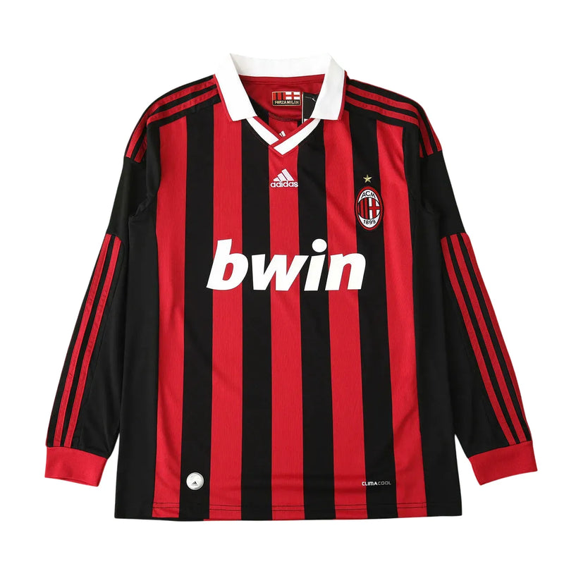 Camisa Milan Home 09/10 Retrô Manga Longa - Vermelha e Preta